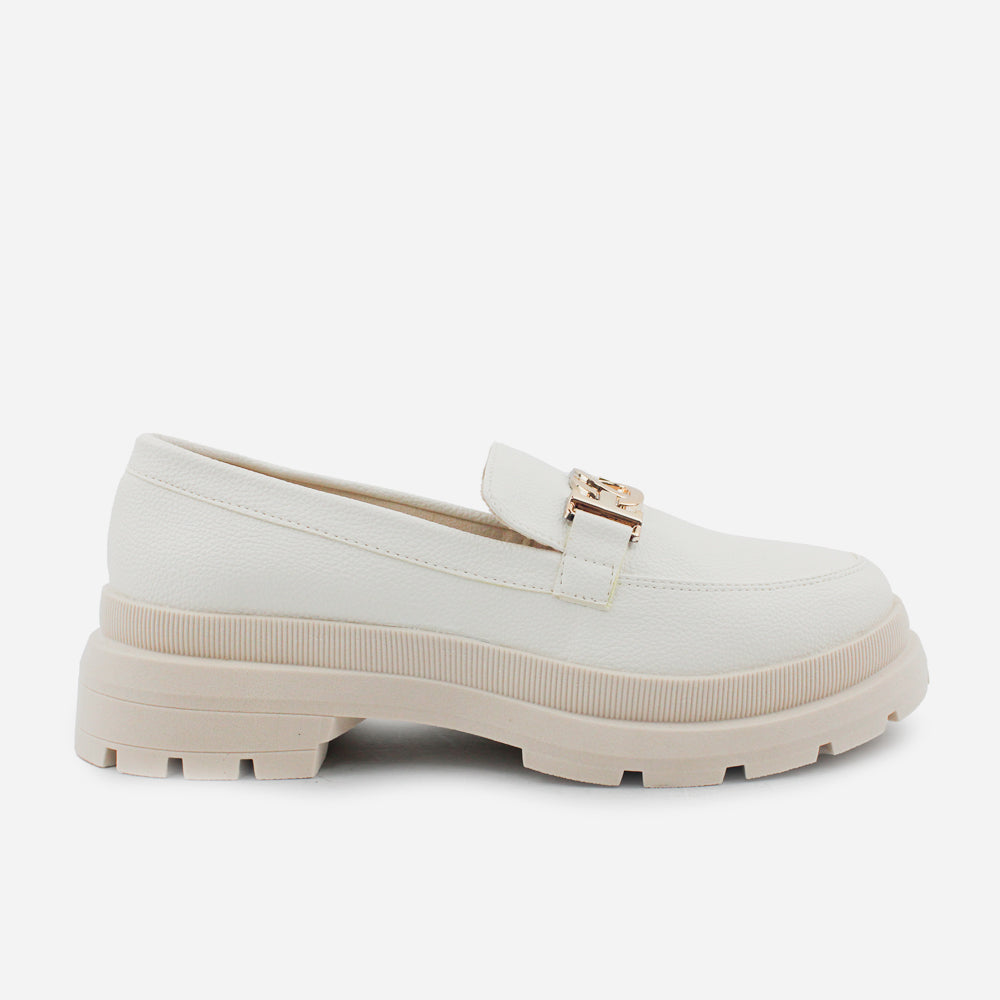 Mocasin tractorado madelaine de sintético para mujer - Hueso