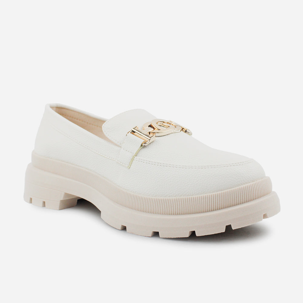Mocasin tractorado madelaine de sintético para mujer - Hueso