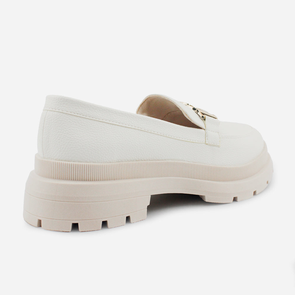 Mocasin tractorado madelaine de sintético para mujer - Hueso