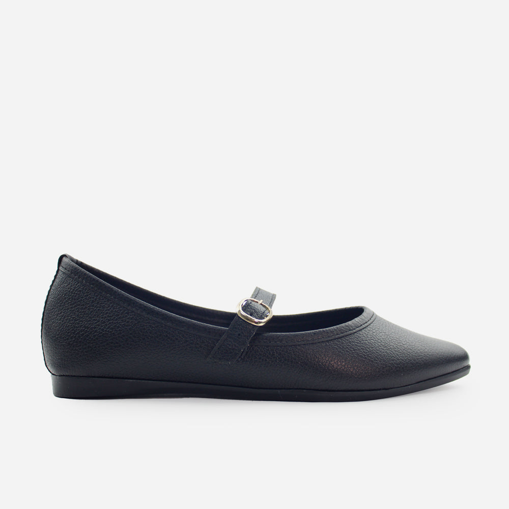 Baleta plana lilith de cuero para mujer - Negro