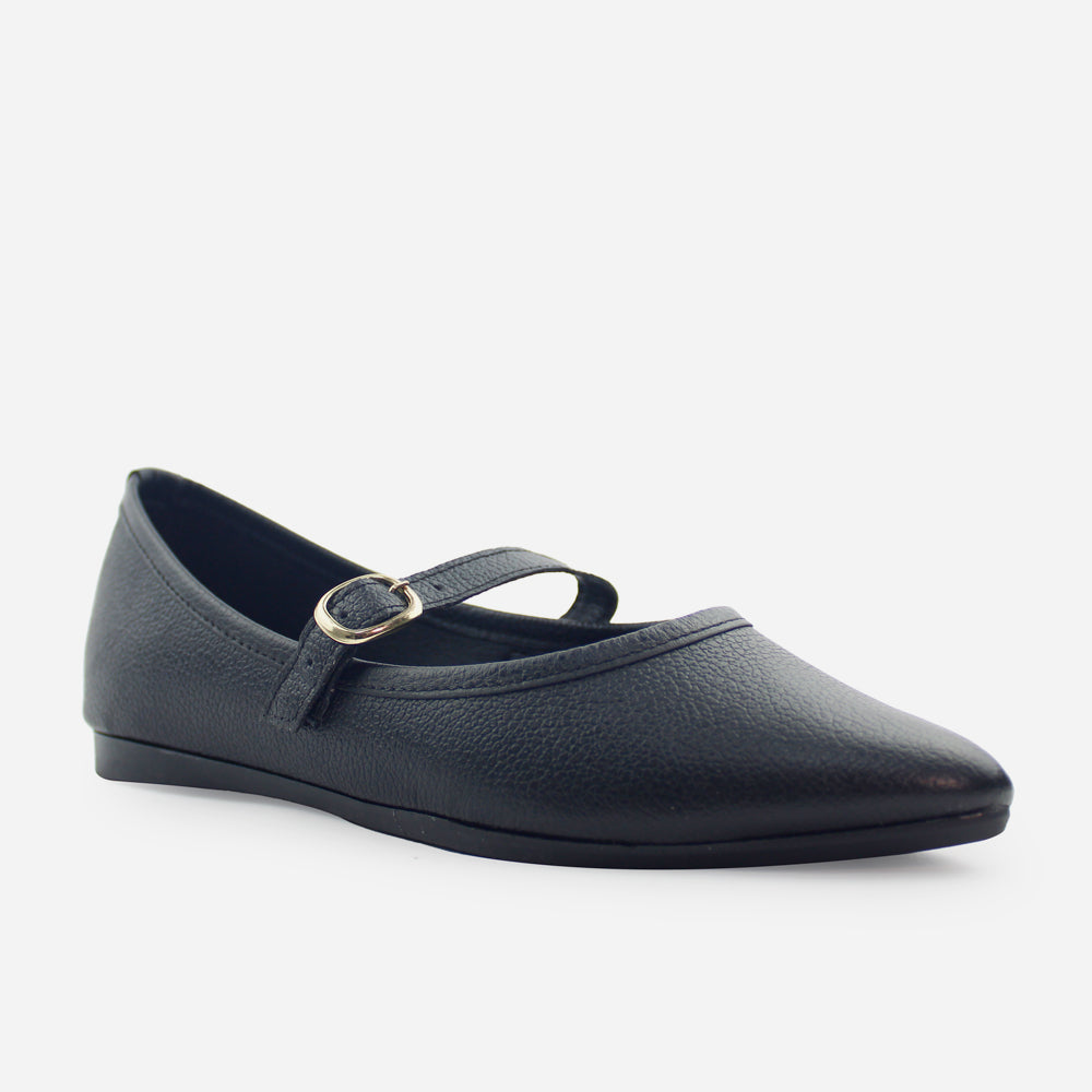 Baleta plana lilith de cuero para mujer - Negro