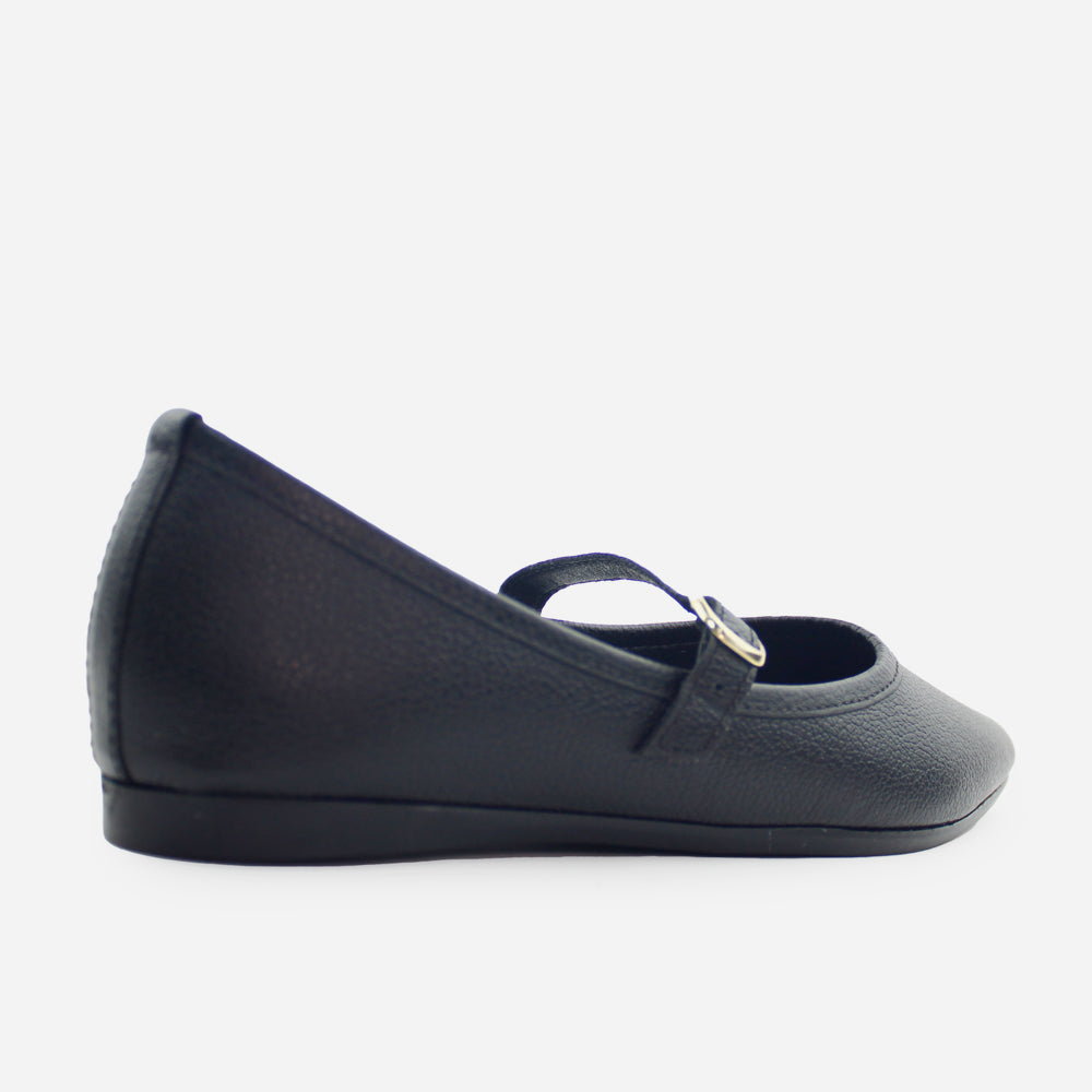 Baleta plana lilith de cuero para mujer - Negro
