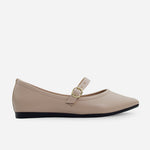 Baleta plana lilith de cuero para mujer - Nude