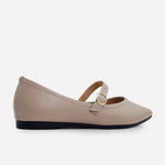 Baleta plana lilith de cuero para mujer - Nude