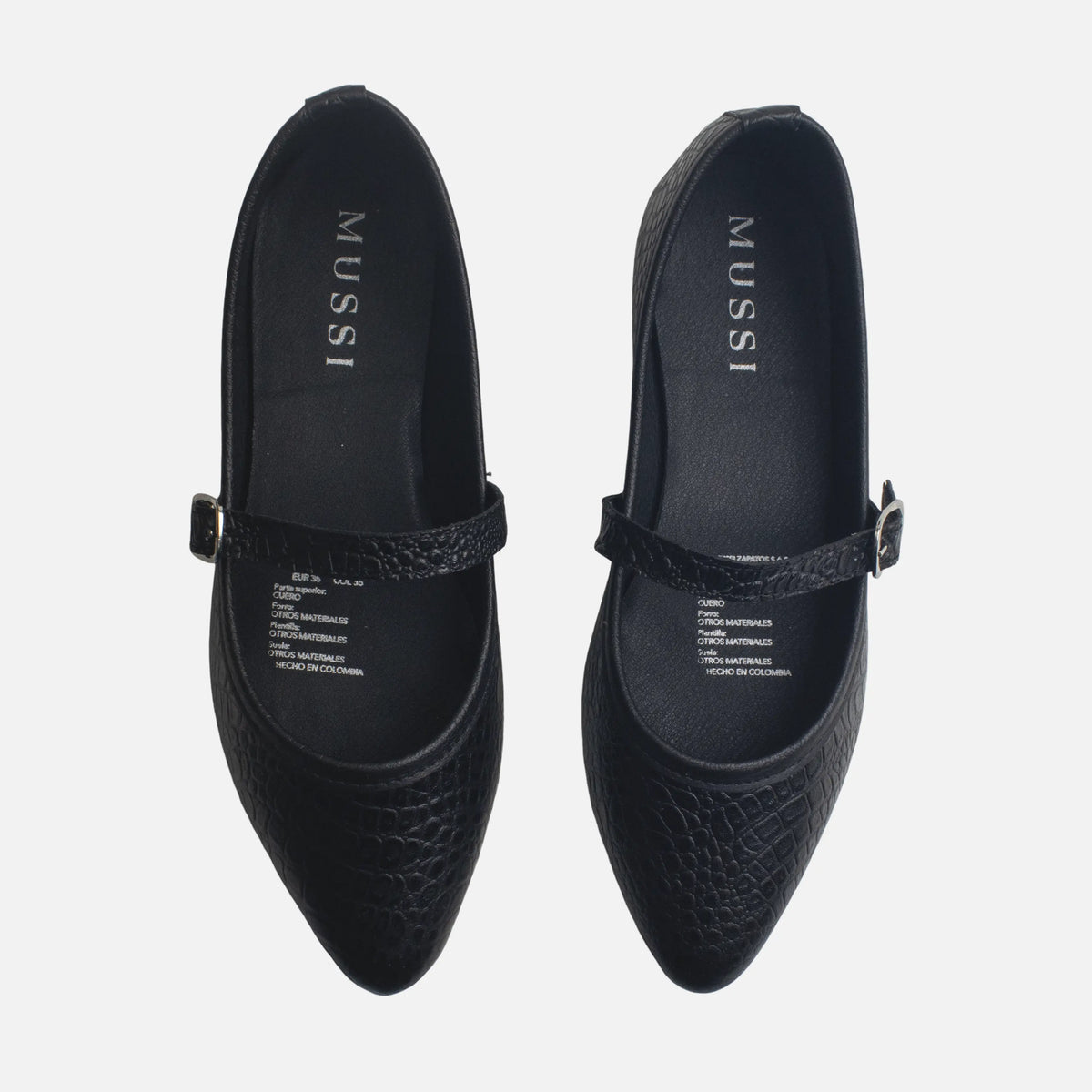 Baleta plana lilith de cuero para mujer - Negro