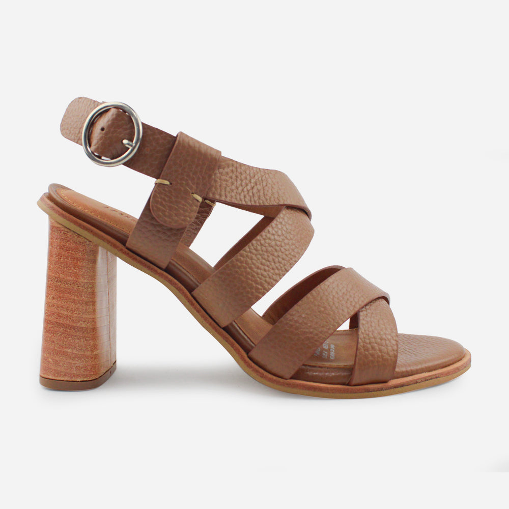 Sandalia tacon oilimpia de cuero para mujer - Almendra