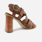 Sandalia tacon oilimpia de cuero para mujer - Almendra