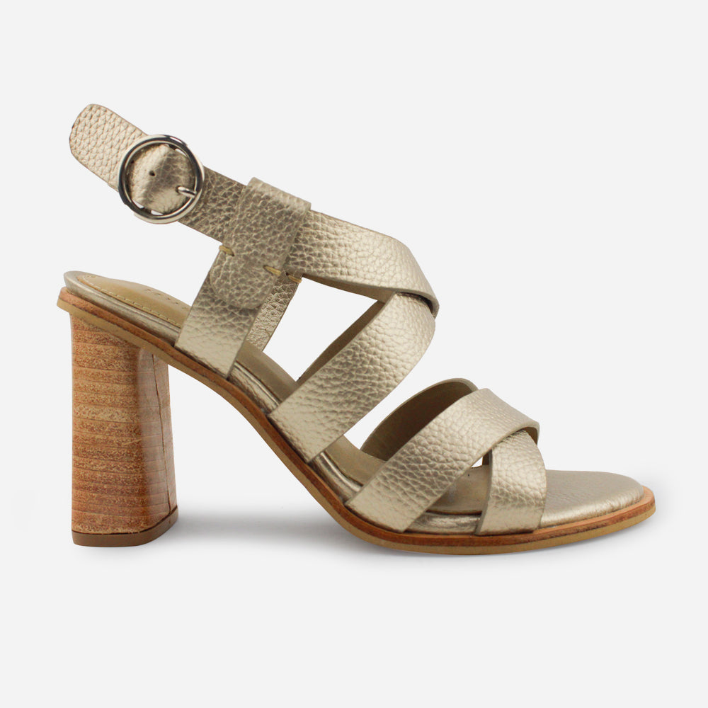 Sandalia tacon oilimpia de cuero para mujer - Champaña