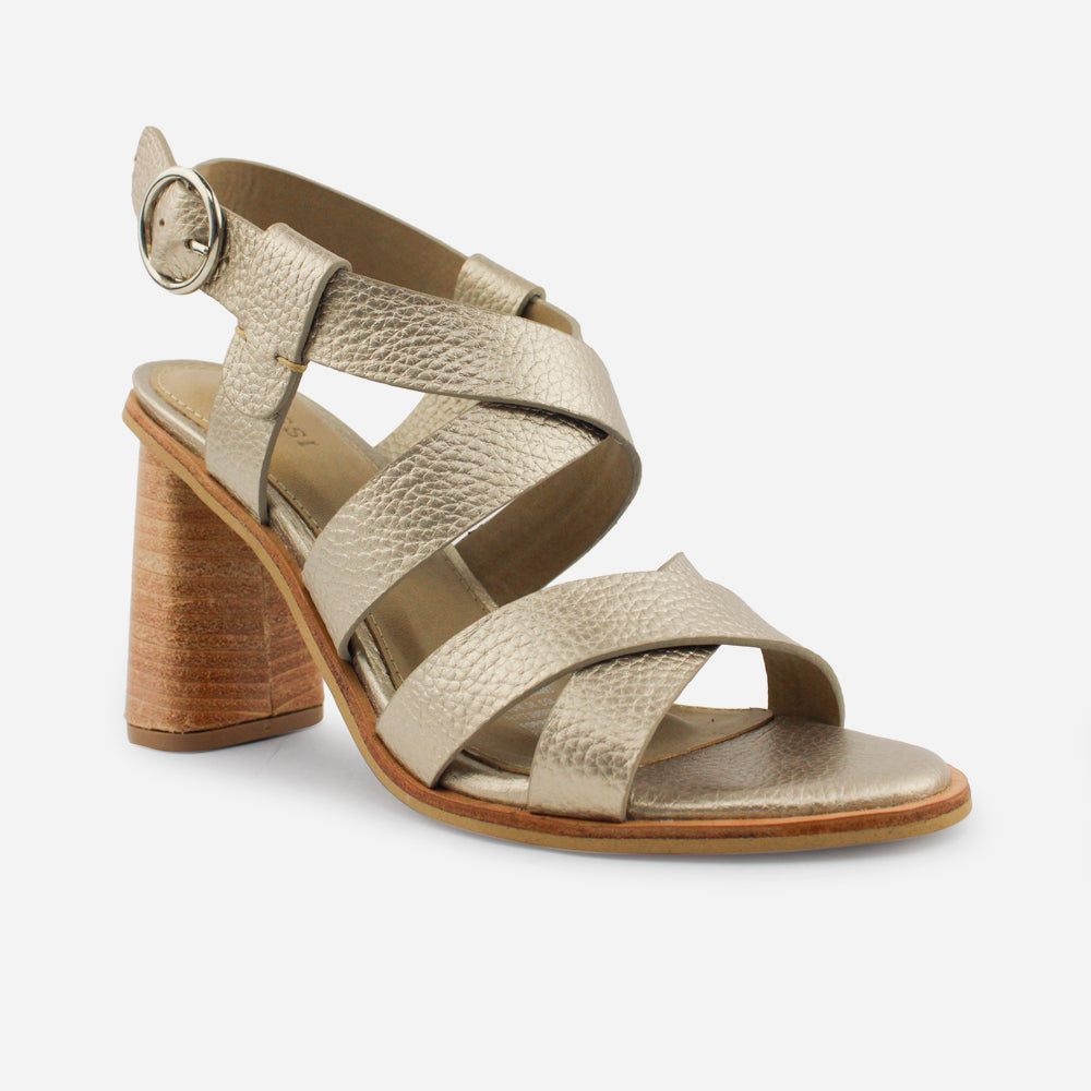 Sandalia tacon oilimpia de cuero para mujer - Champaña