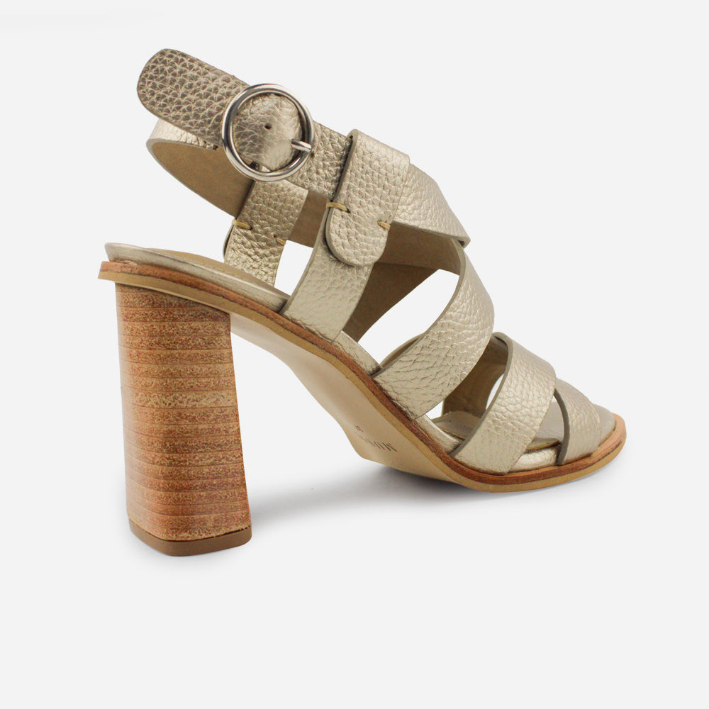 Sandalia tacon oilimpia de cuero para mujer - Champaña