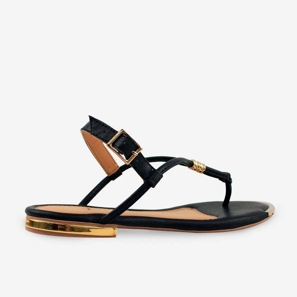 Sandalia plana leandra de sintético para mujer - Negro