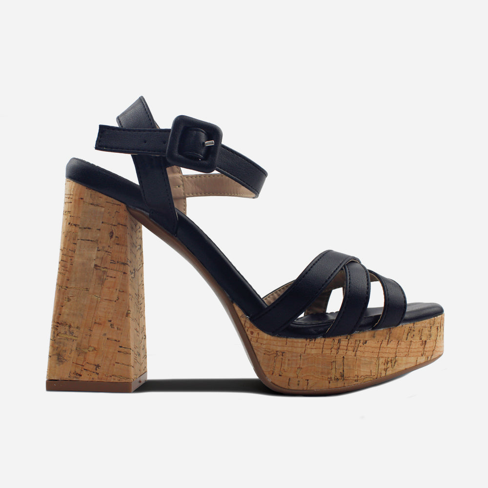 Sandalia tacon plataforma isla de sintético para mujer - Negro