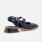 Baleta destalonada Mary Jane de cuero para mujer - Negro