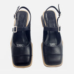 Baleta destalonada Mary Jane de cuero para mujer - Negro