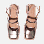 Baleta destalonada Mary Jane de cuero para mujer - Bronce