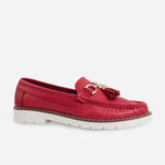 Mocasin plataforma primavera de cuero para mujer - Rojo