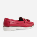 Mocasin plataforma primavera de cuero para mujer - Rojo