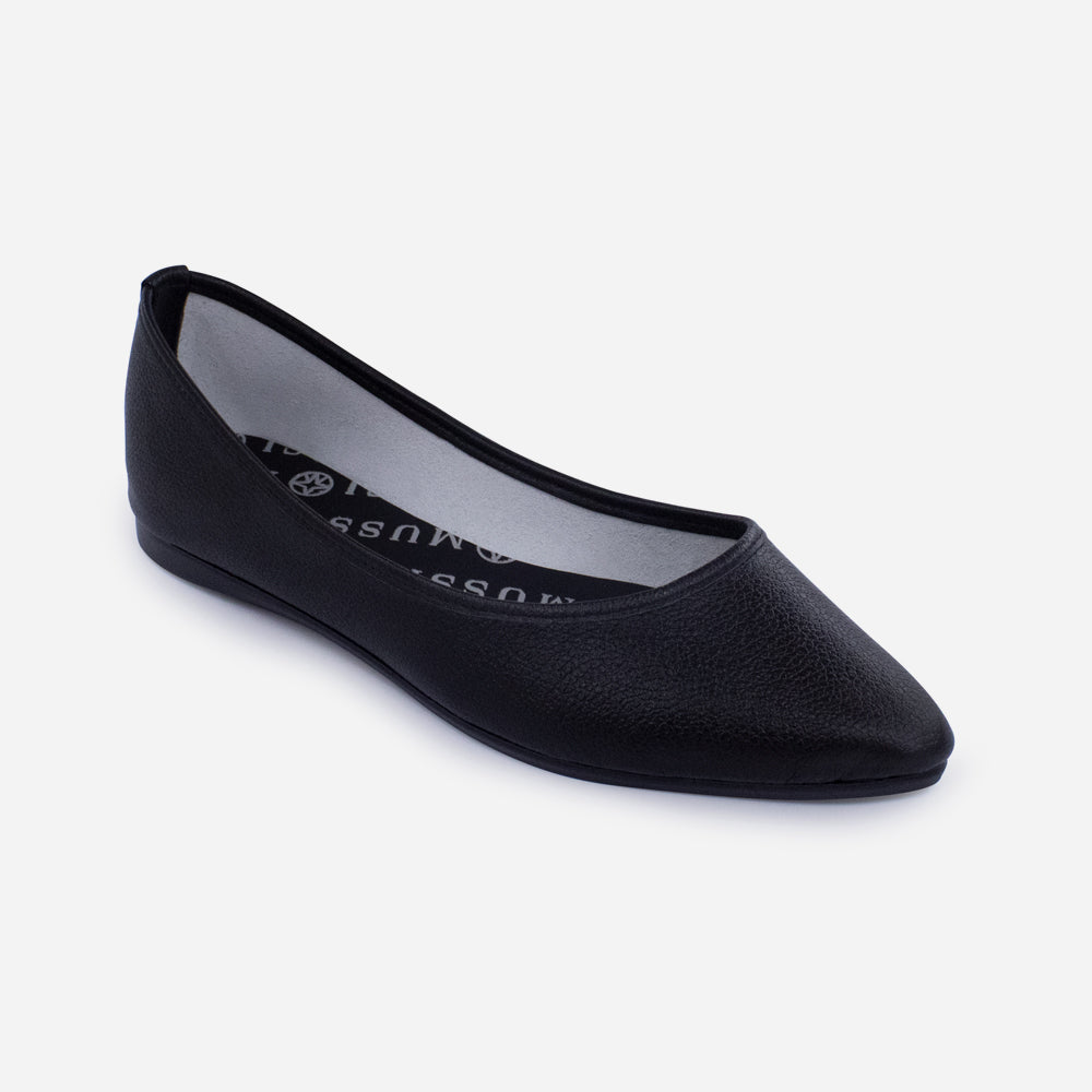 Baleta plana barbados de cuero para mujer - Negro