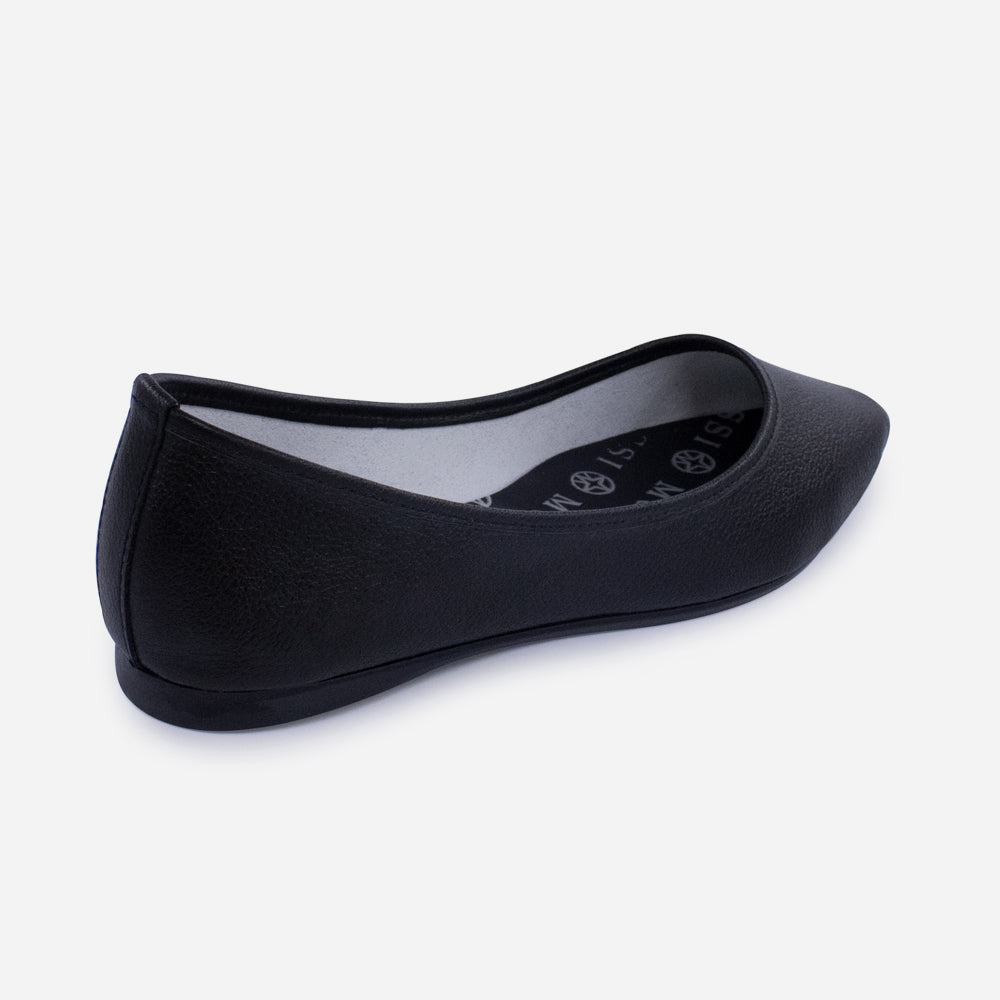Baleta plana barbados de cuero para mujer - Negro