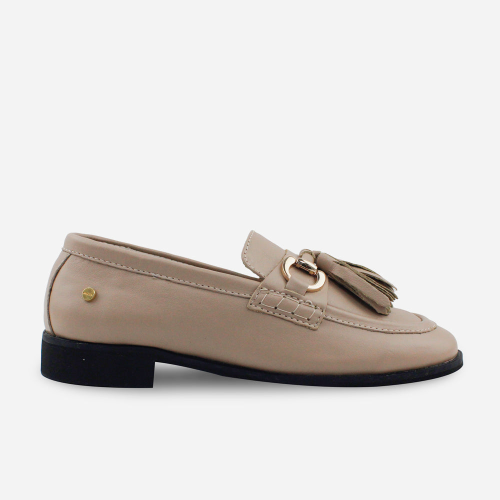 Mocasin plano gardenia de cuero para mujer - Taupe
