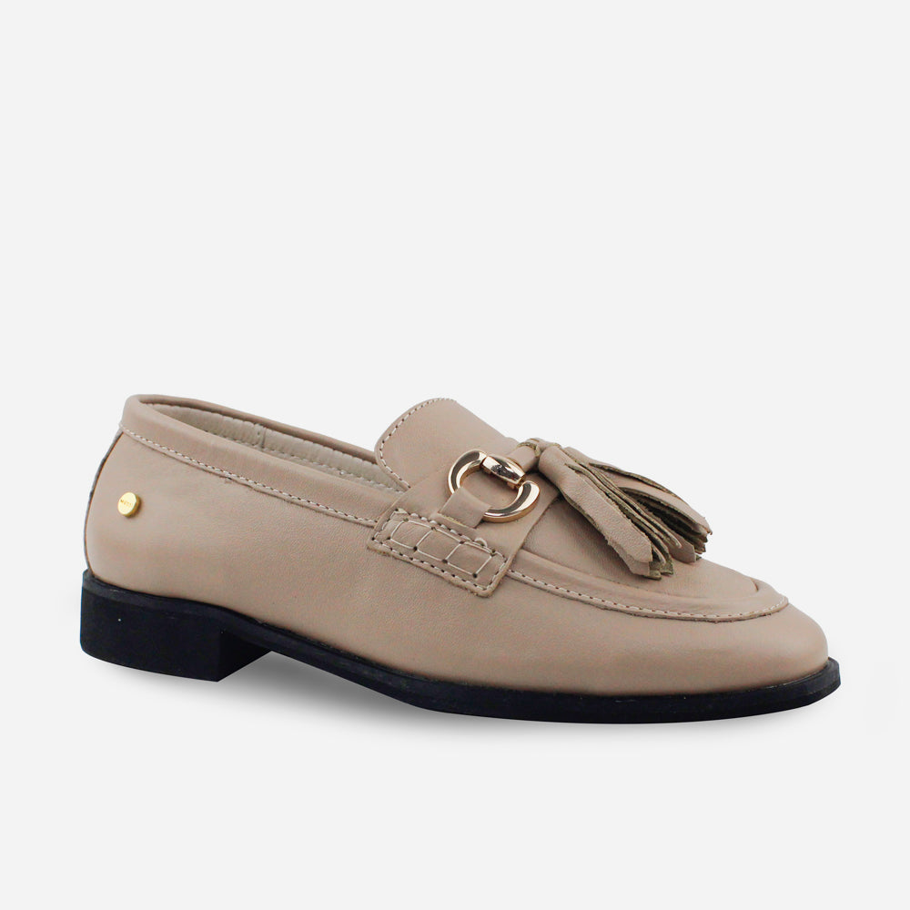 Mocasin plano gardenia de cuero para mujer - Taupe