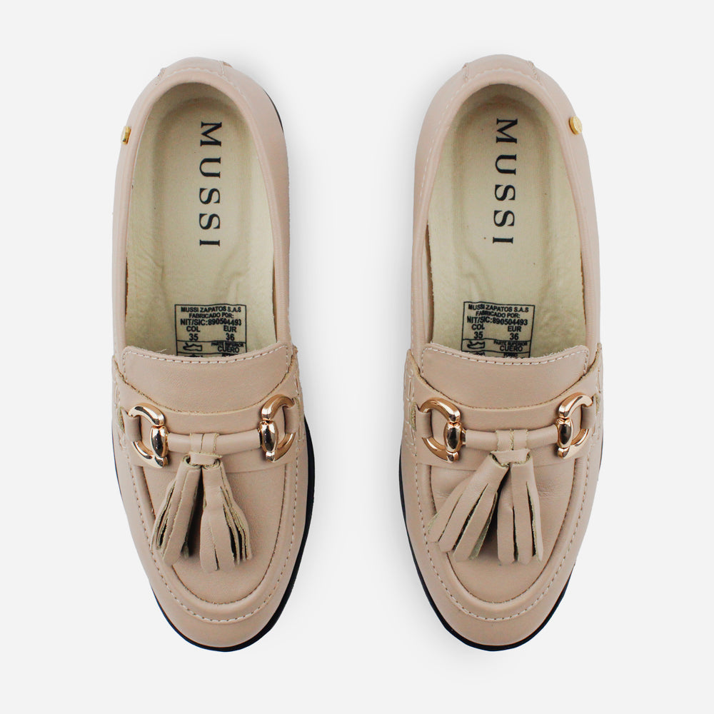 Mocasin plano gardenia de cuero para mujer - Taupe