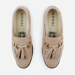 Mocasin plano gardenia de cuero para mujer - Taupe