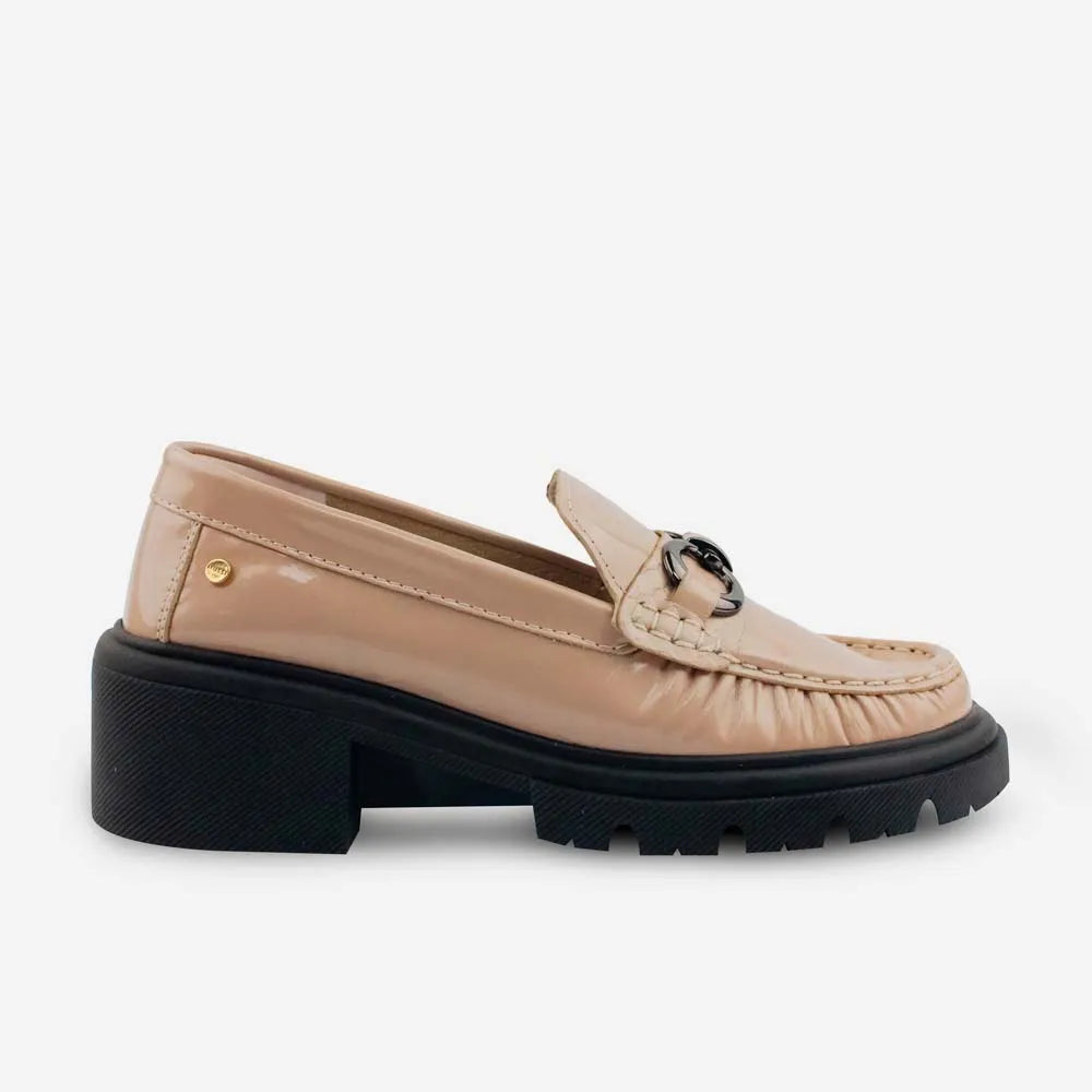 Mocasin tractorado floral de cuero para mujer - Taupe