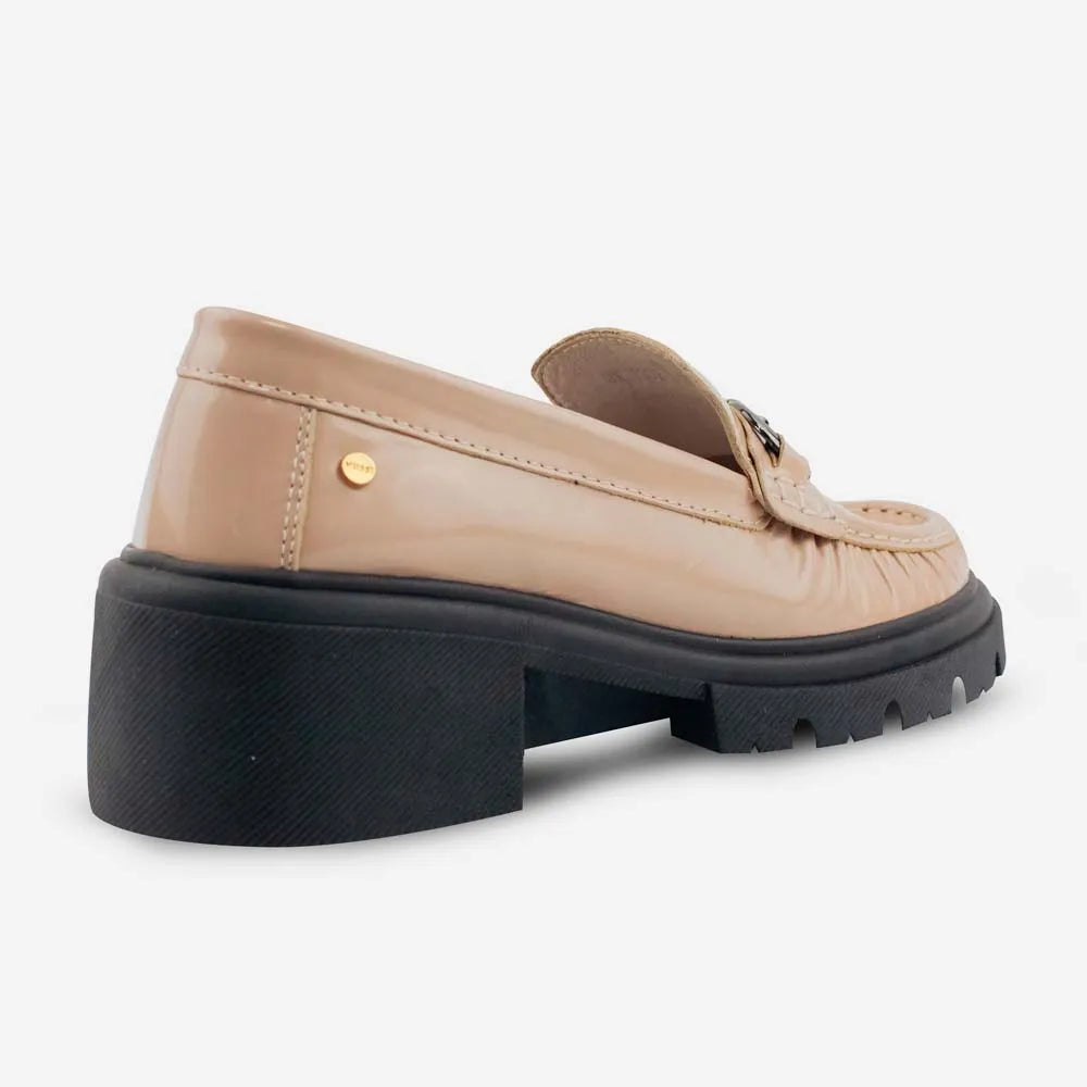 Mocasin tractorado floral de cuero para mujer - Taupe