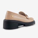 Mocasin tractorado floral de cuero para mujer - Taupe