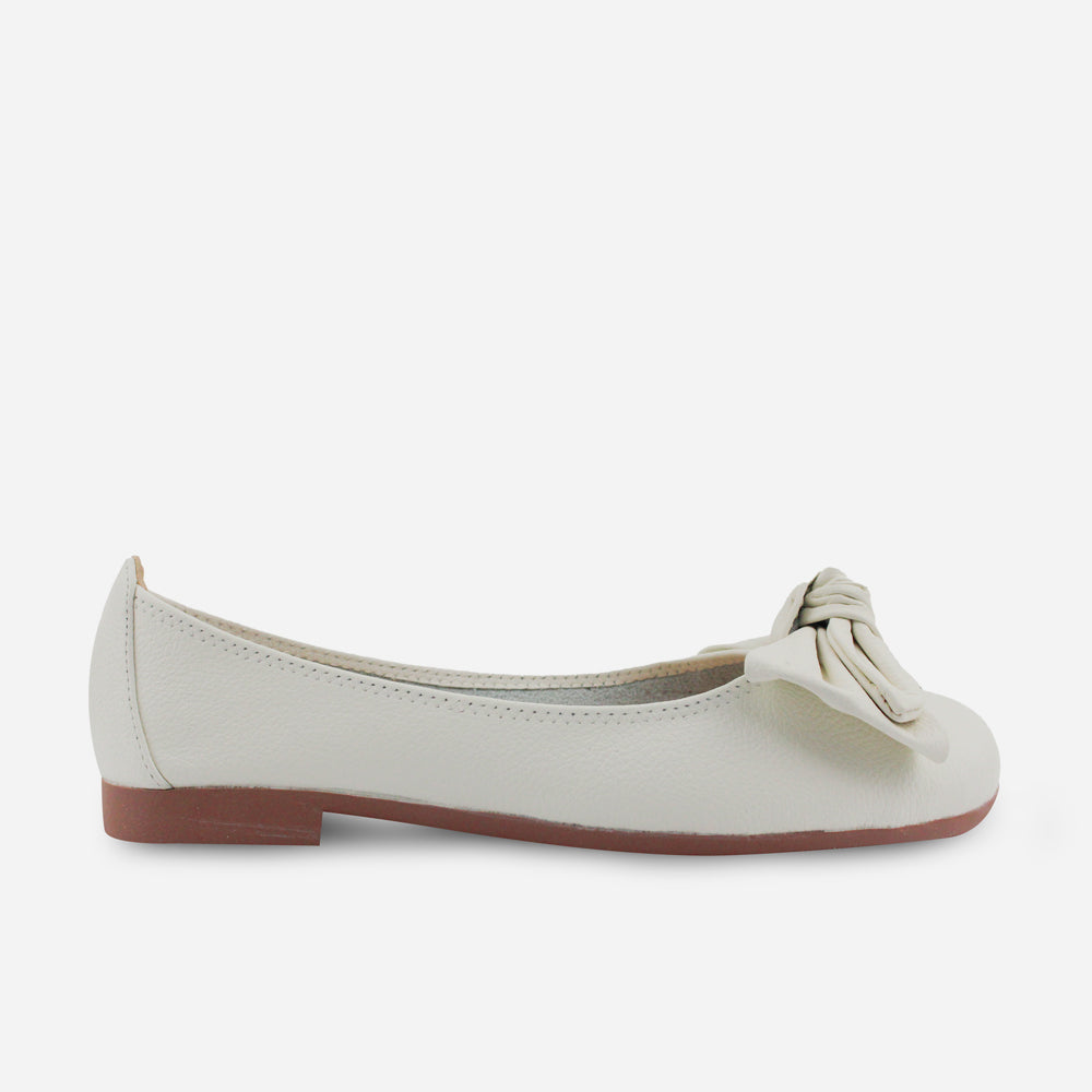 Baleta plana verano de cuero para mujer - Hueso