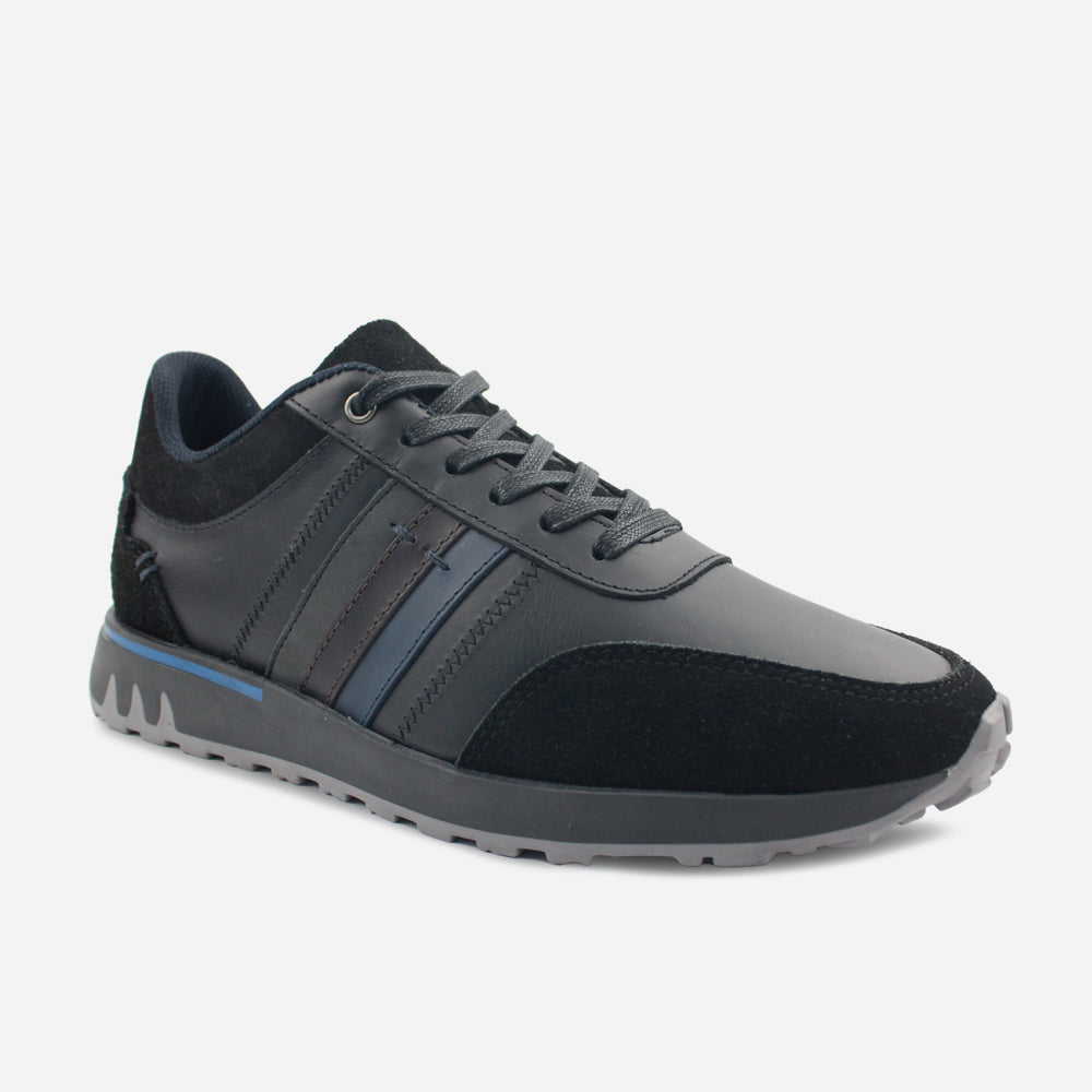 Tenis Sneakers dominic de cuero carnaza para hombre - Negro