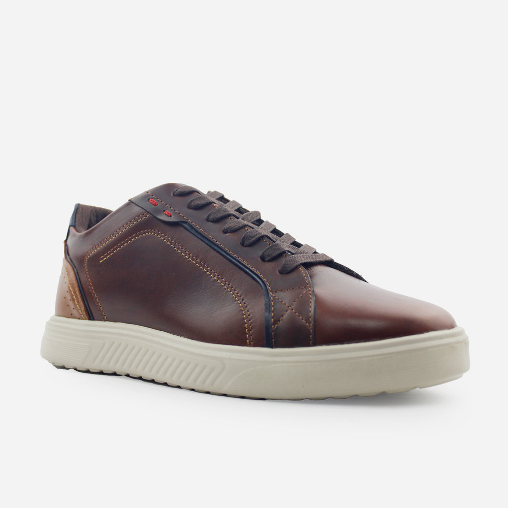 Tenis Sneakers mariel de cuero graso para hombre - Café