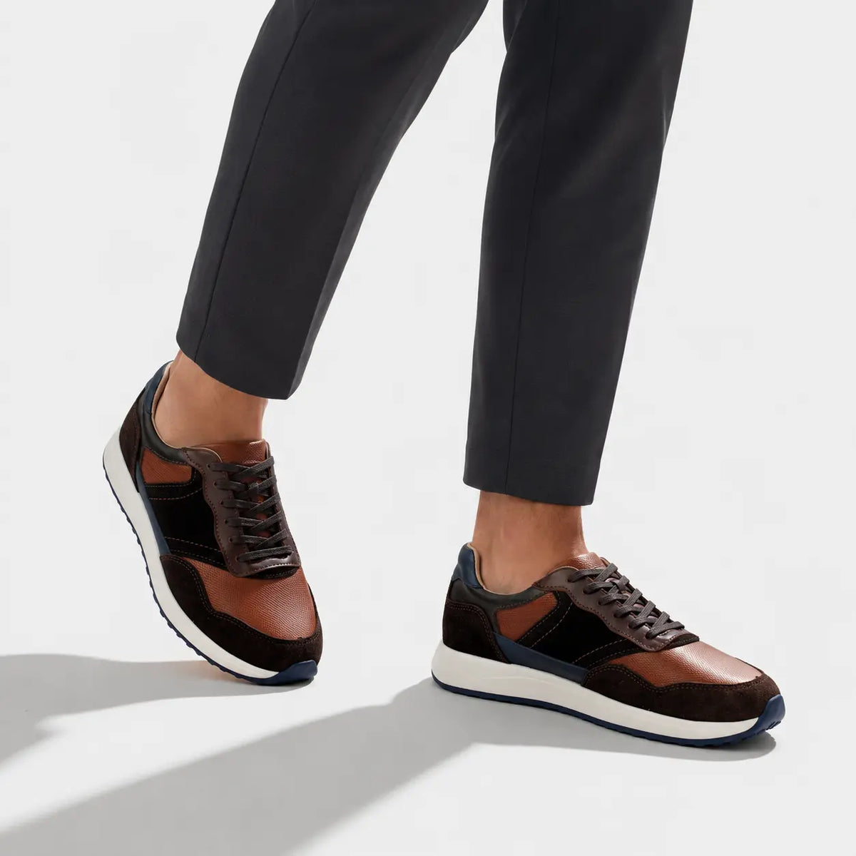 Tenis gino de cuero para hombre - Café