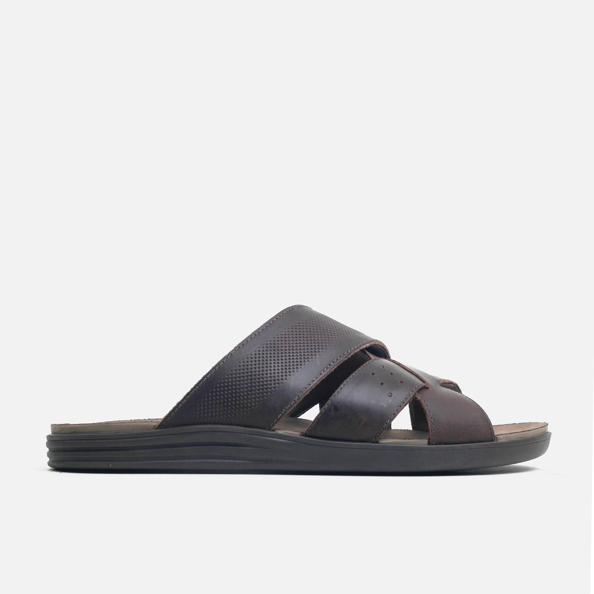 Sandalia plana marlon de cuero para hombre - Café