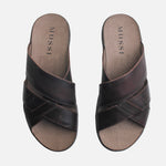 Sandalia plana marlon de cuero para hombre - Café