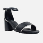 Sandalia tacon taja de cuero para mujer - Negro