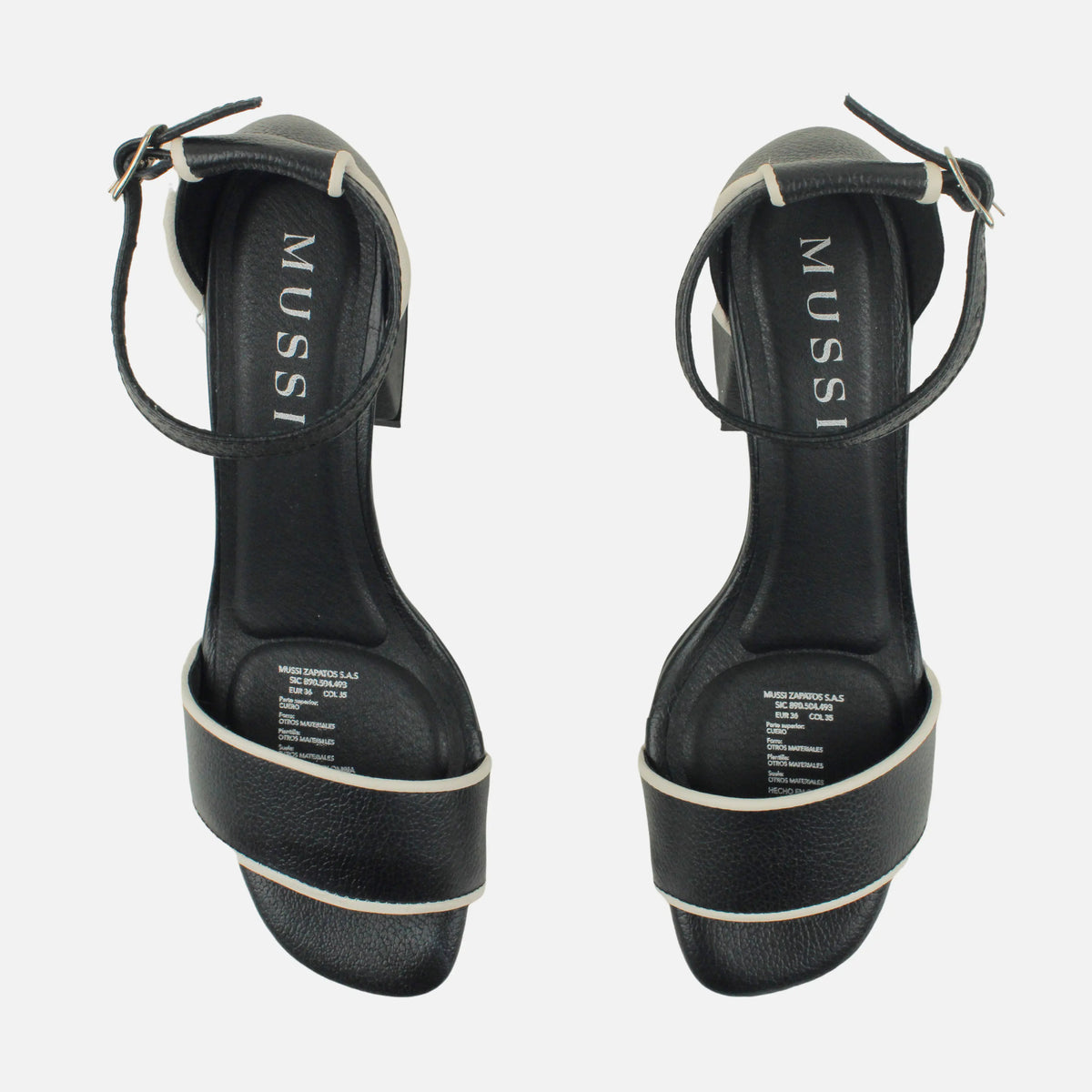 Sandalia tacon taja de cuero para mujer - Negro