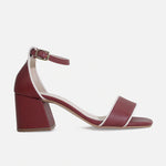 Sandalia tacon taja de cuero para mujer - Vino