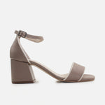 Sandalia tacon taja de cuero para mujer - Taupe
