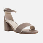 Sandalia tacon taja de cuero para mujer - Taupe