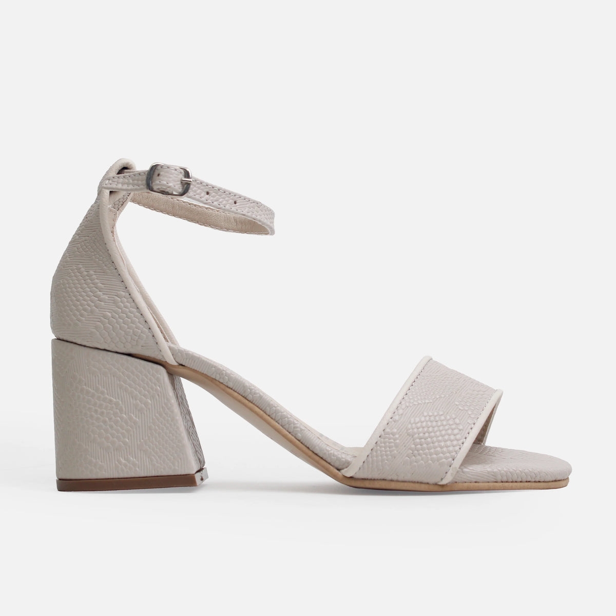 Sandalia tacon taja de cuero para mujer - Hueso