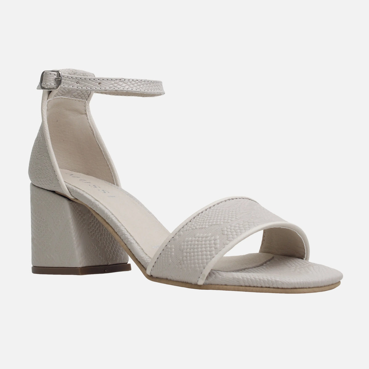 Sandalia tacon taja de cuero para mujer - Hueso