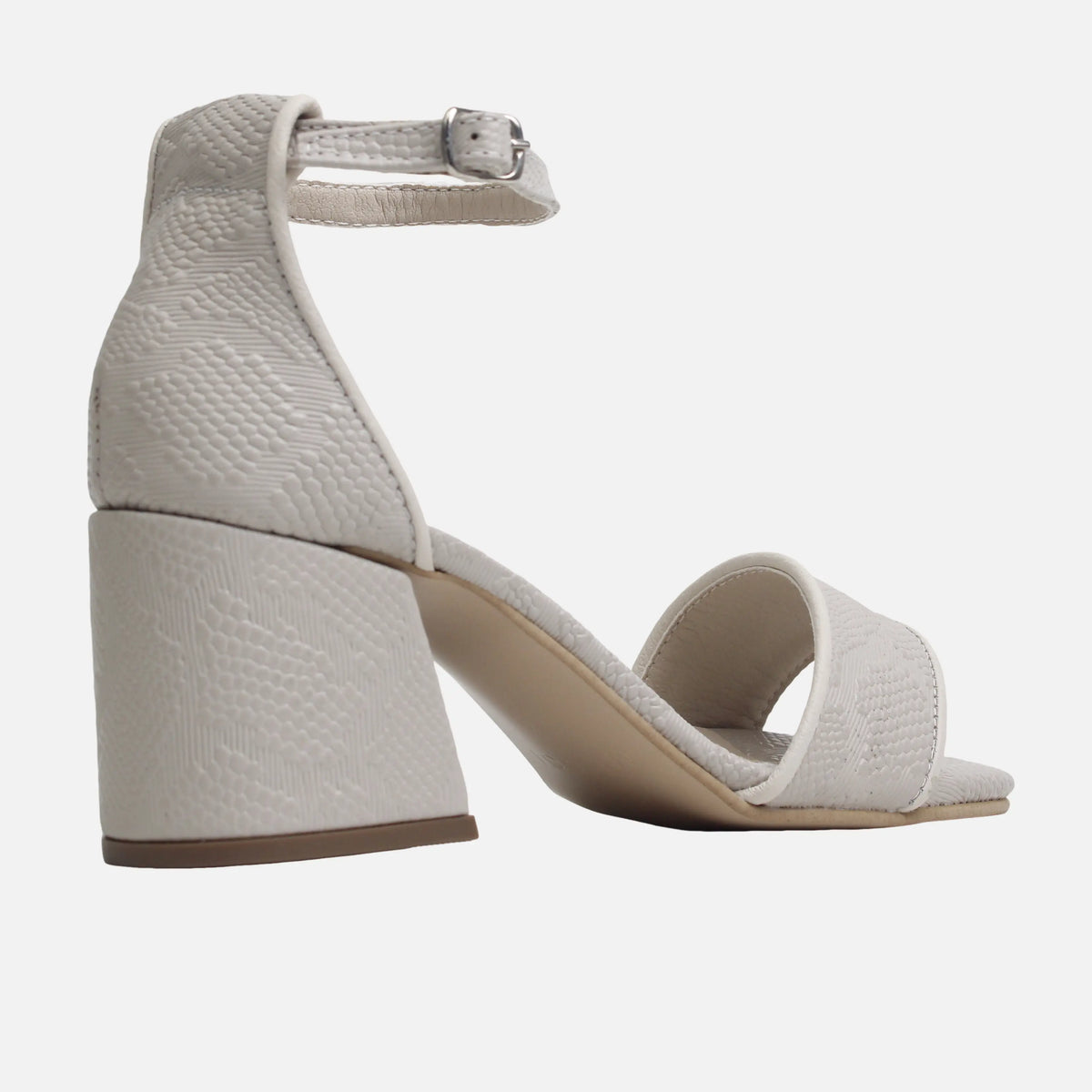 Sandalia tacon taja de cuero para mujer - Hueso