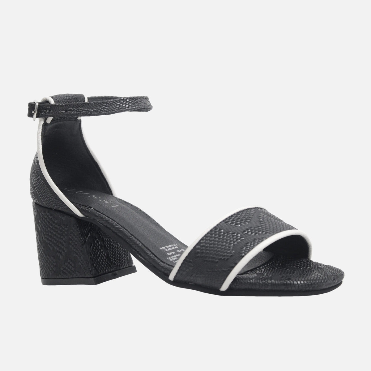 Sandalia tacon taja de cuero para mujer - Negro