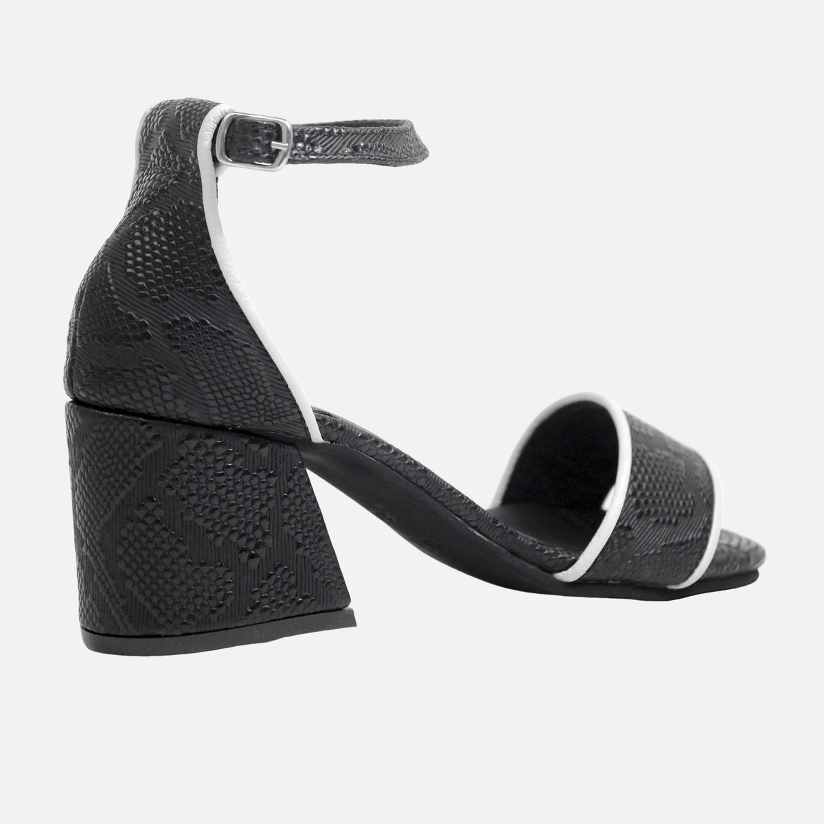 Sandalia tacon taja de cuero para mujer - Negro