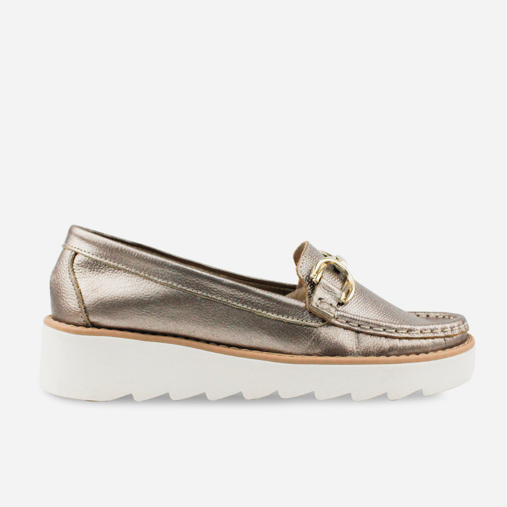 Mocasin plataforma uhin de cuero para mujer - Bronce