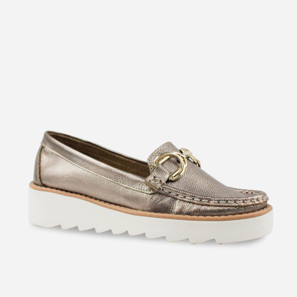 Mocasin plataforma uhin de cuero para mujer - Bronce