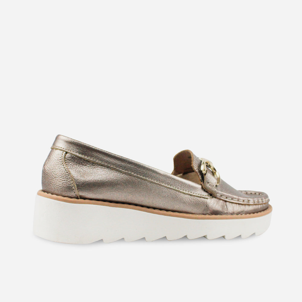 Mocasin plataforma uhin de cuero para mujer - Bronce