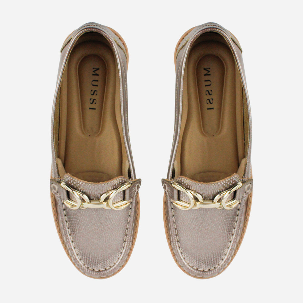 Mocasin plataforma uhin de cuero para mujer - Bronce